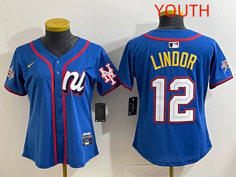 Youth 2025 New York Mets 12 Lindor Blue All star Nike MLB Jersey style 006